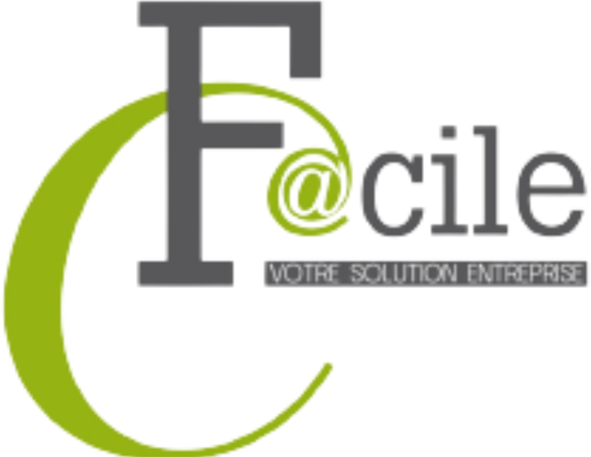 Logo de C F@cile : un arc vert en forme de C entourant un F gris majuscule, suivi de « @cile », au-dessus de la mention « Votre solution entreprise »