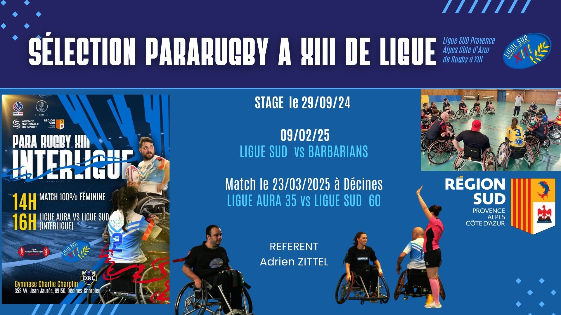 Sélection Para Rugby XIII de Ligue — stage, matchs interligue, référent Adrien ZITTEL